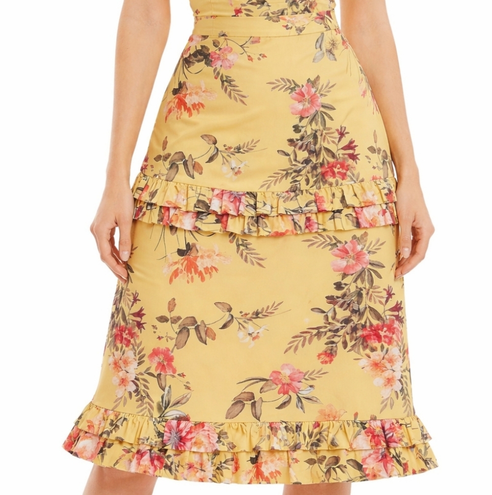 NEW Antonio Melani Yellow Sunshine Nico Ruffle Skirt Cotton 10